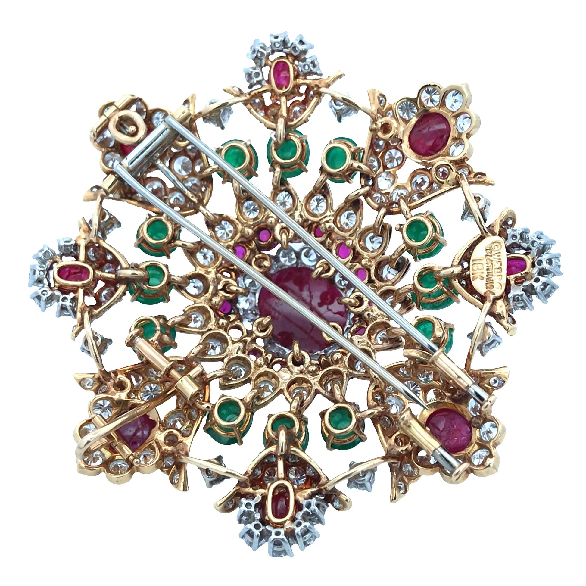 David Webb, 18K Gold Gemstone Diamond Brooch David Webb
