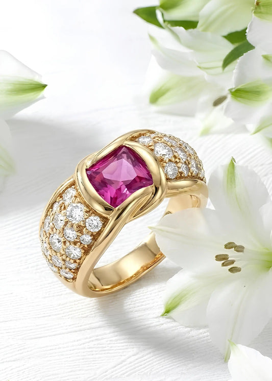 Chaumet, 18K Gold Pink Sapphire Diamond Ring Chaumet