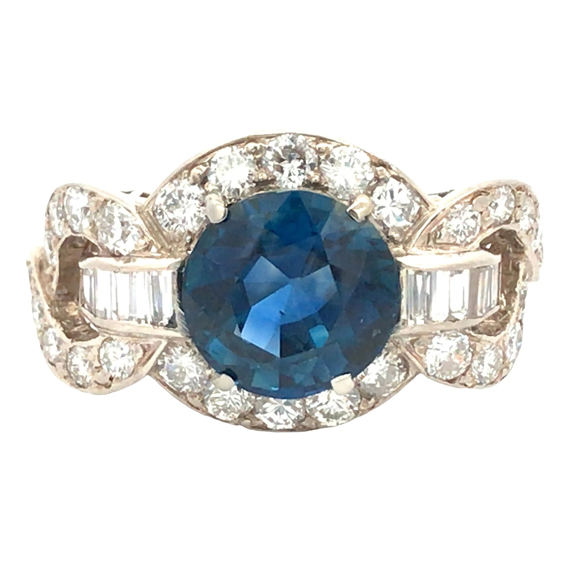 Art Deco Platinum 3.4ct Burma no-heat Sapphire Diamond Ring, GIA Lueur Jewelry