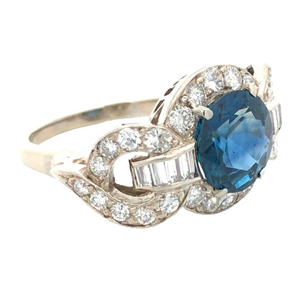 Art Deco Platinum 3.4ct Burma no-heat Sapphire Diamond Ring, GIA Lueur Jewelry