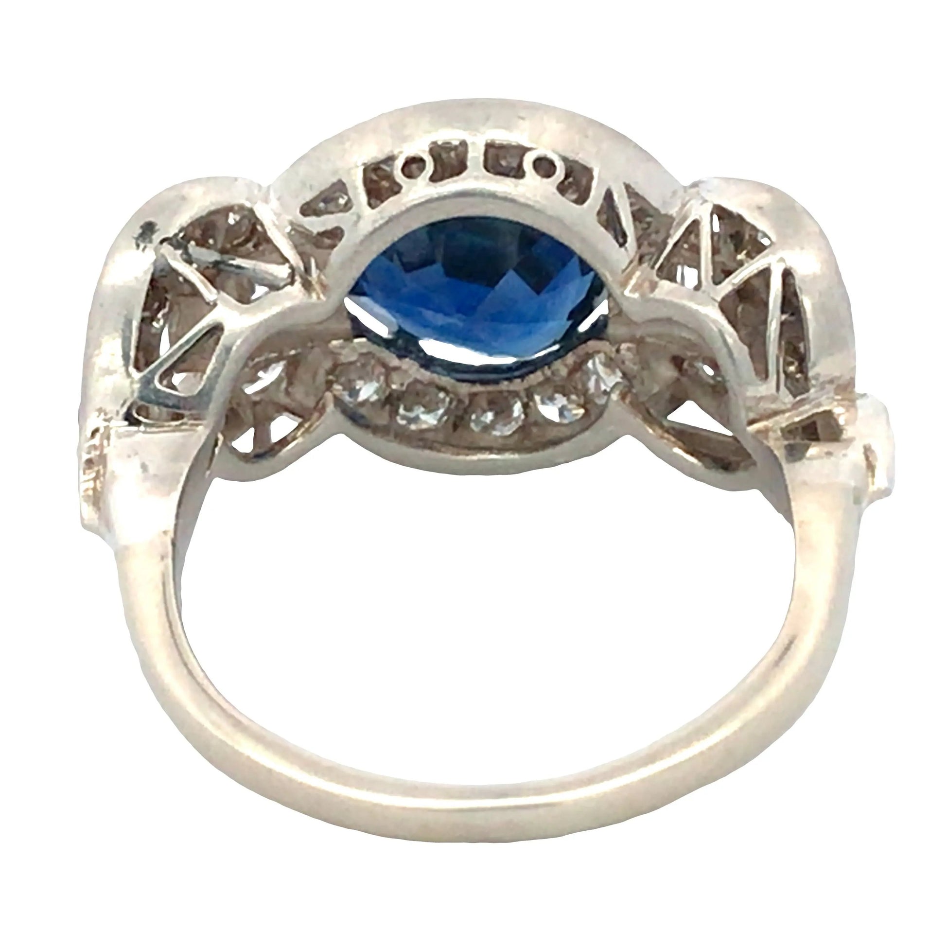 Art Deco Platinum 3.4ct Burma no-heat Sapphire Diamond Ring, GIA Lueur Jewelry