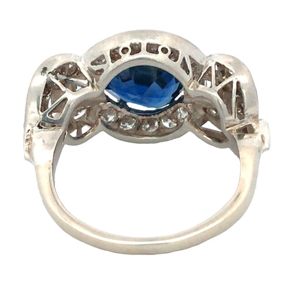 Art Deco Platinum 3.4ct Burma no-heat Sapphire Diamond Ring, GIA Lueur Jewelry
