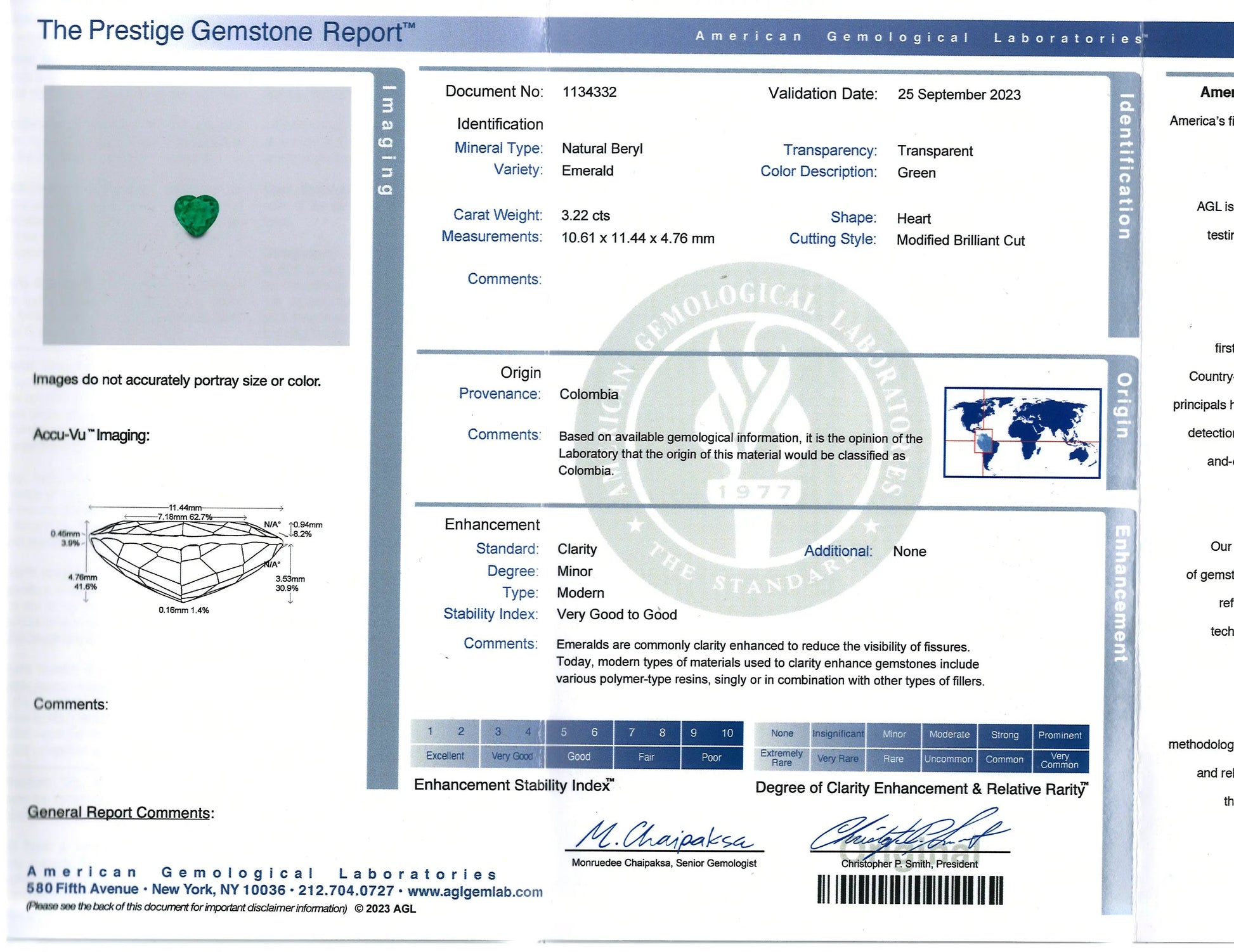 18K Gold 3.22ct Colombia minor Emerald Diamond Ring, AGL Lueur Jewelry