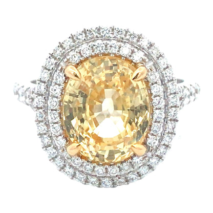 18K Gold 5.73ct Yellow Sapphire Diamond Ring Lueur Jewelry