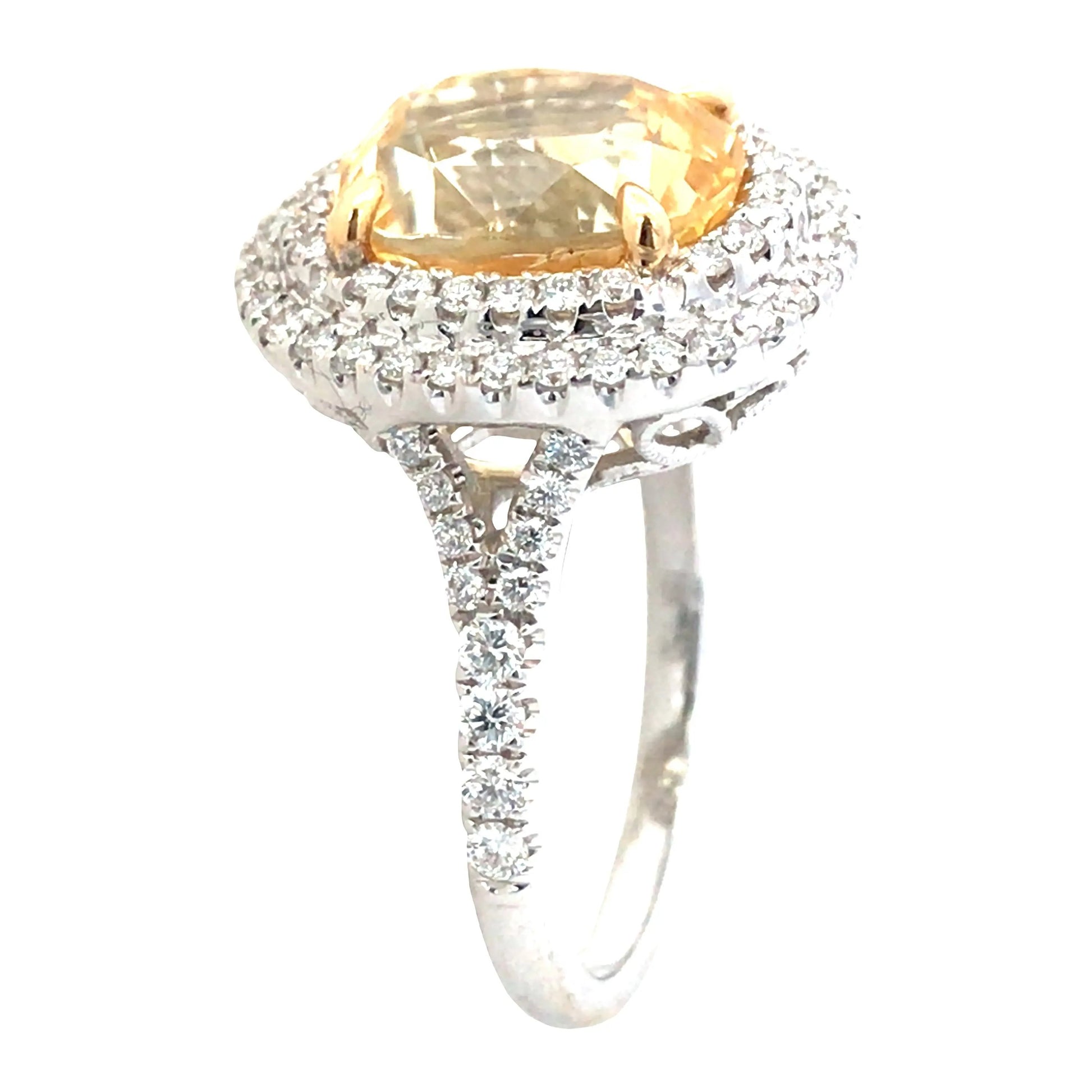 18K Gold 5.73ct Yellow Sapphire Diamond Ring Lueur Jewelry