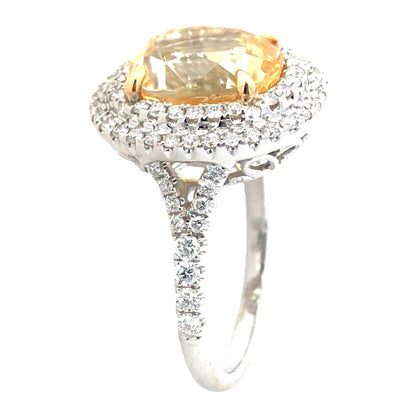 18K Gold 5.73ct Yellow Sapphire Diamond Ring Lueur Jewelry
