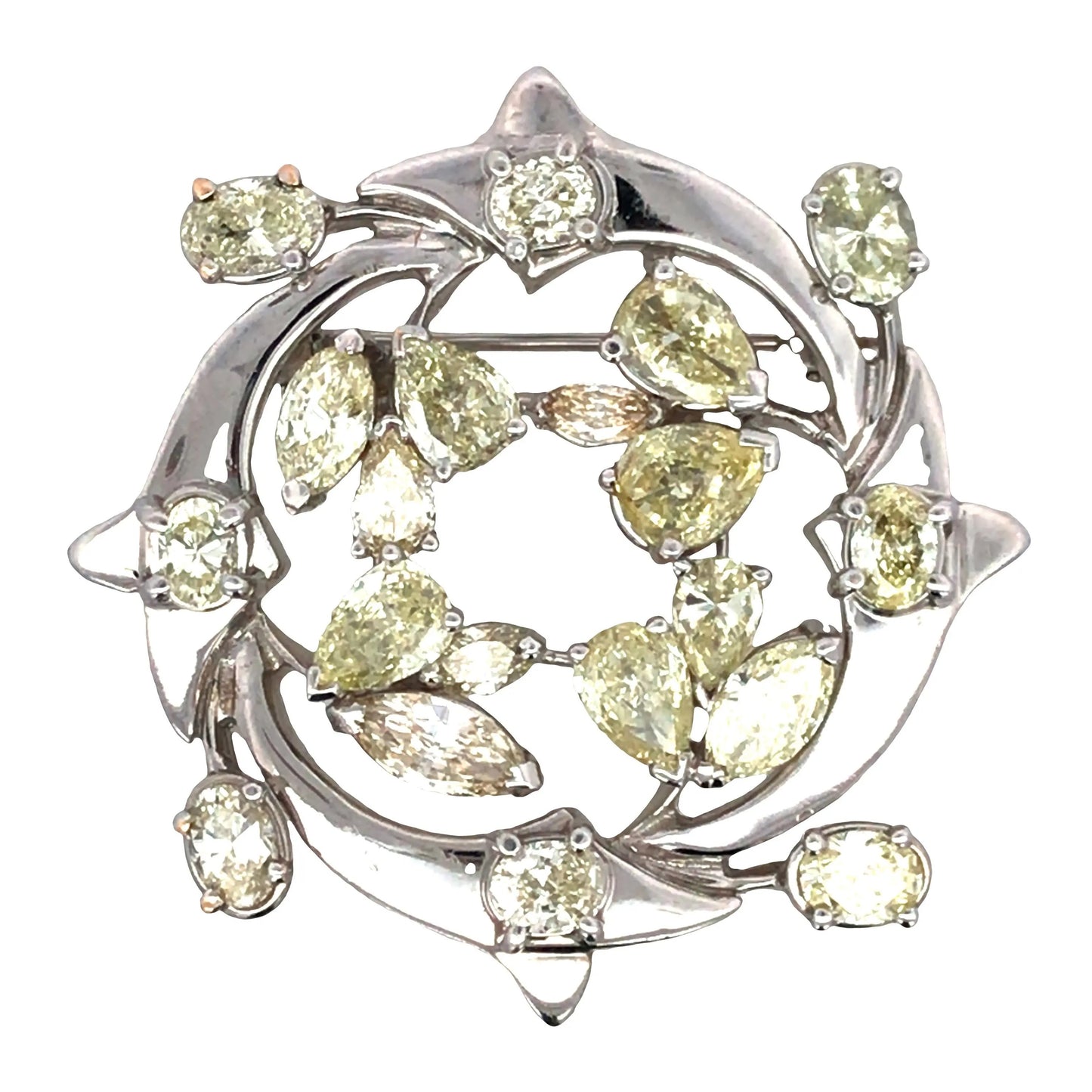 Platinum Yellow Diamond Circle Brooch, GIA Lueur Jewelry