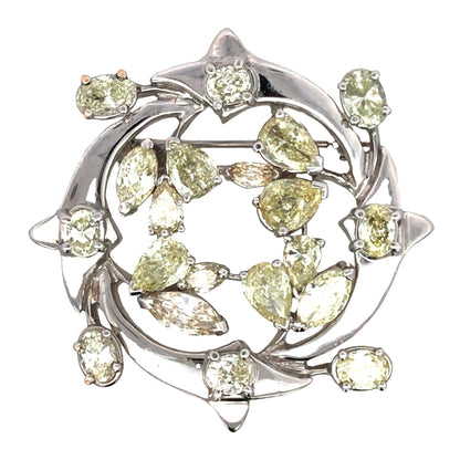 Platinum Yellow Diamond Circle Brooch, GIA Lueur Jewelry