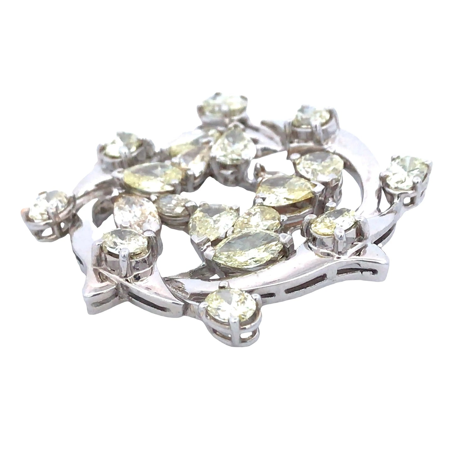 Platinum Yellow Diamond Circle Brooch, GIA Lueur Jewelry