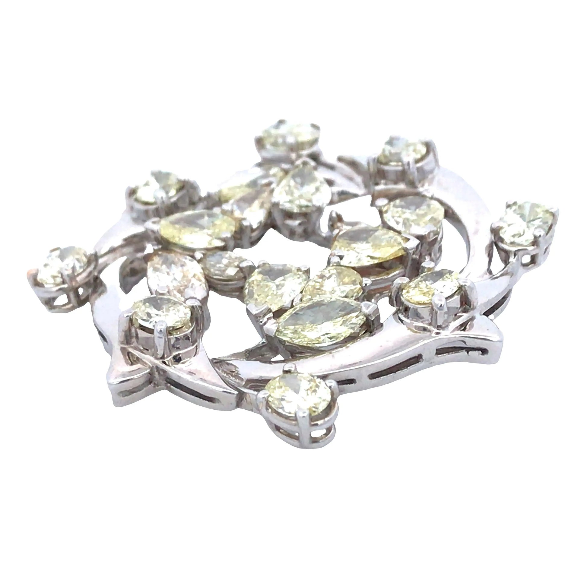 Platinum Yellow Diamond Circle Brooch, GIA Lueur Jewelry