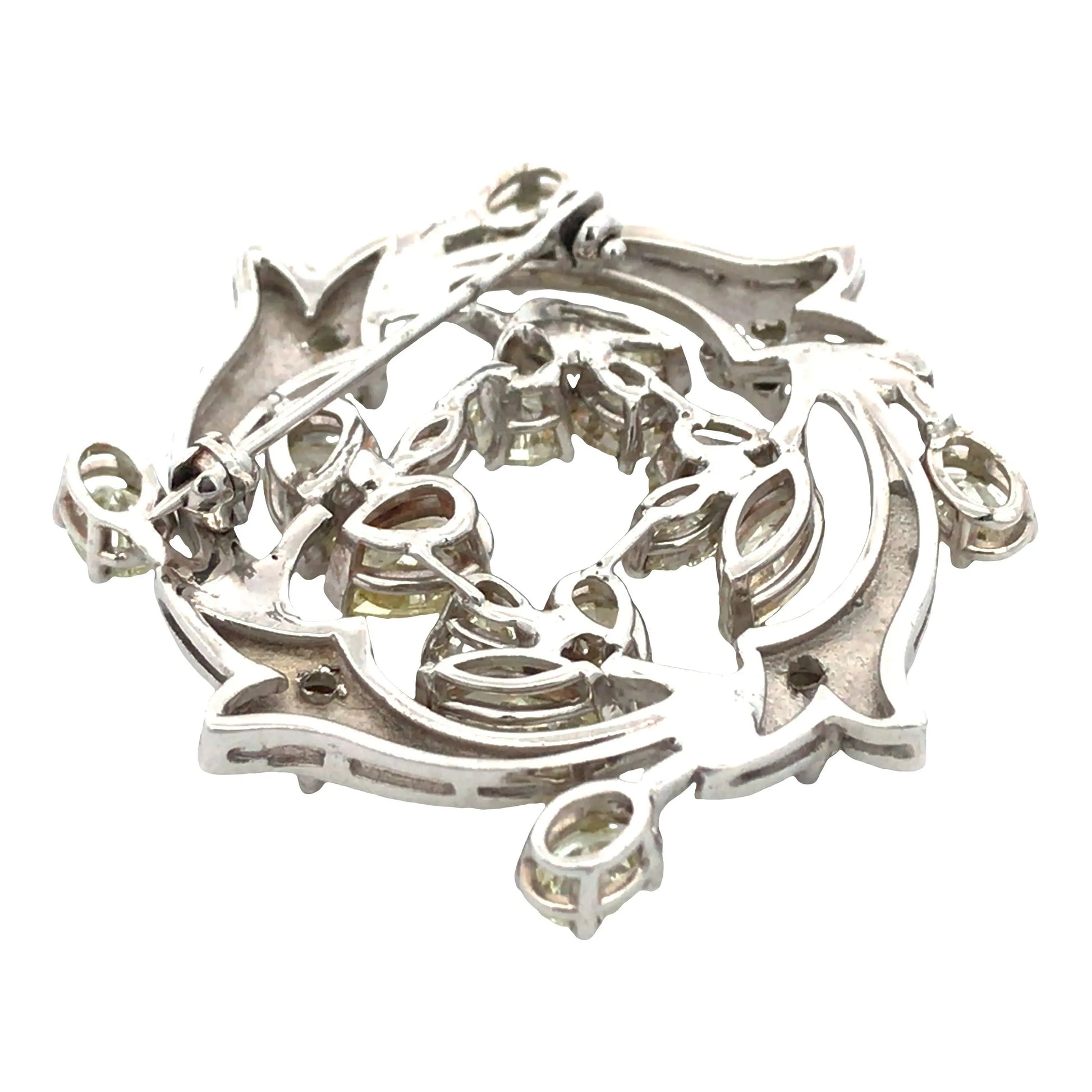 Platinum Yellow Diamond Circle Brooch, GIA Lueur Jewelry