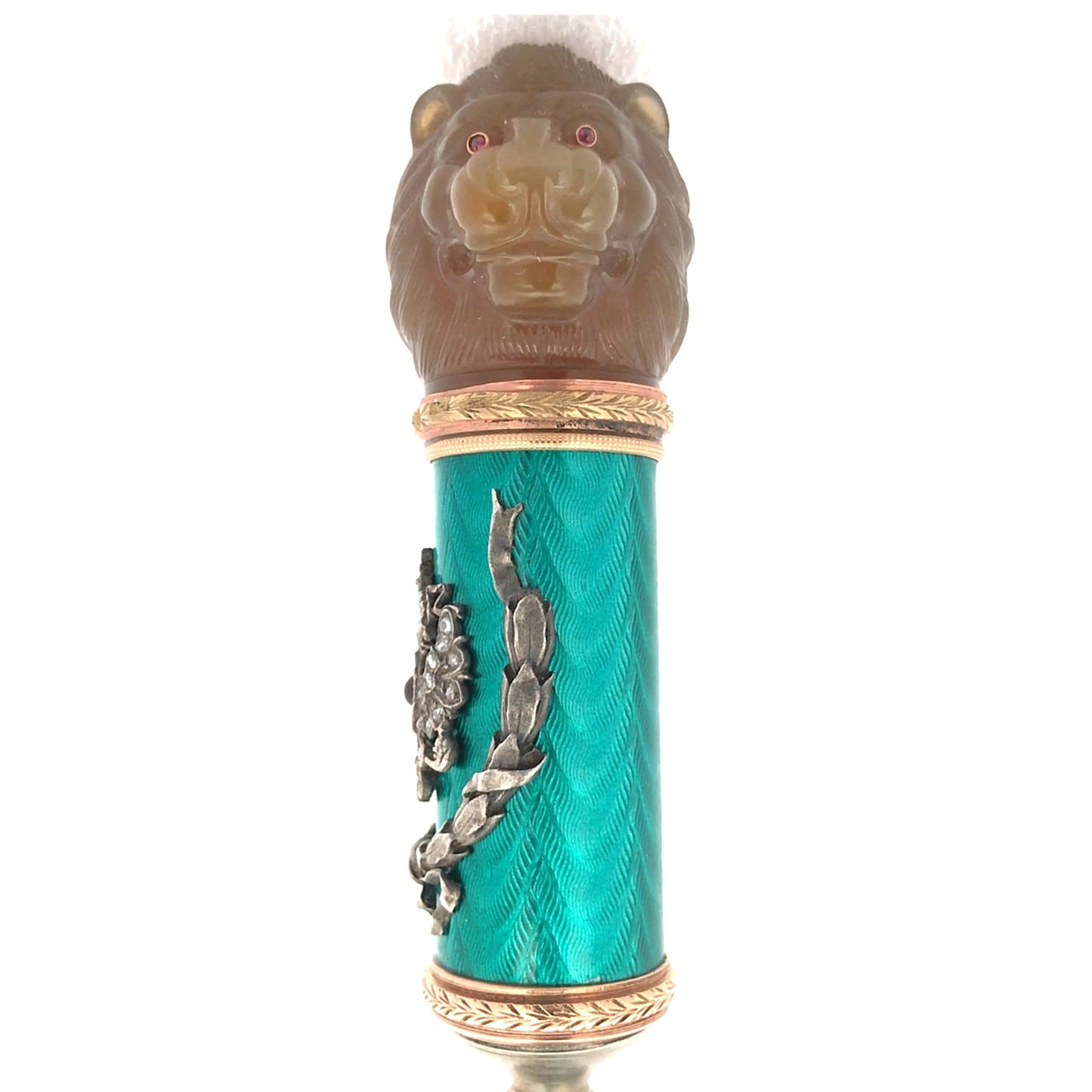Faberge, Gold Guilloche Letter Opener with a Lion-head Faberge