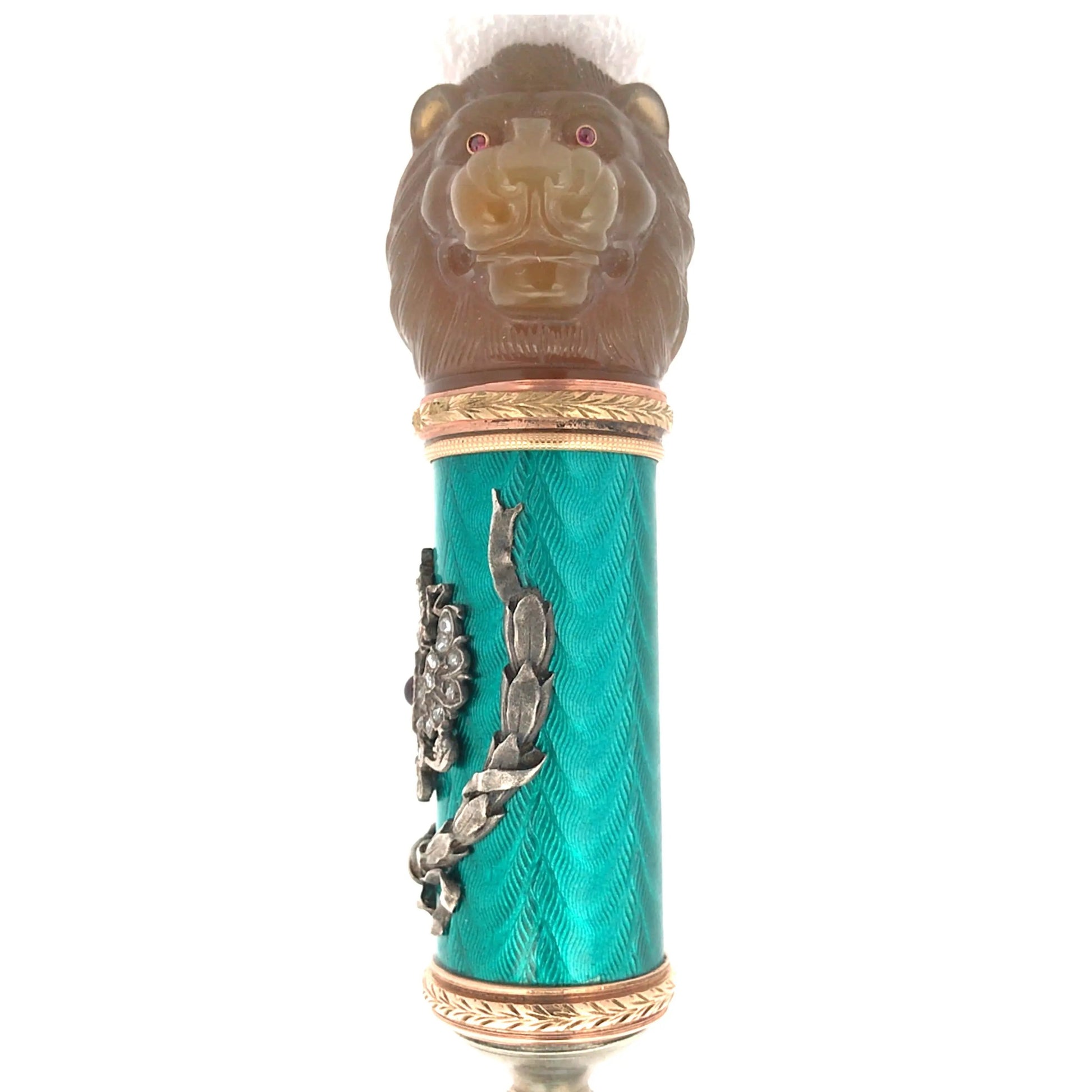 Faberge, Gold Guilloche Letter Opener with a Lion-head Faberge