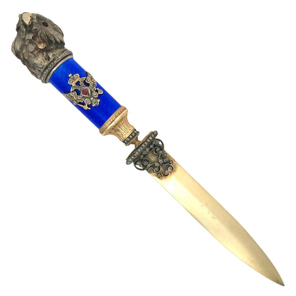 Faberge, Gold Guilloche Letter Opener with an Owl Faberge