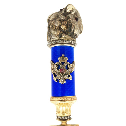Faberge, Gold Guilloche Letter Opener with an Owl Faberge