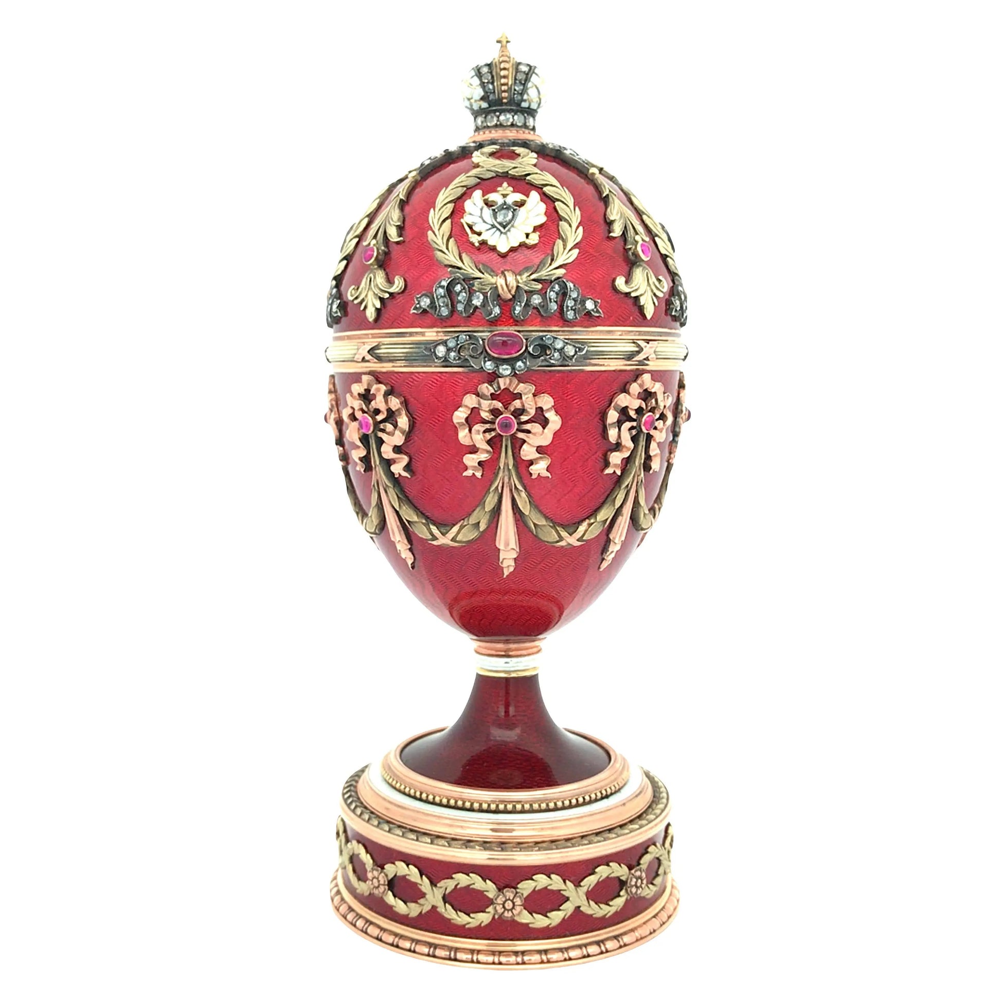 Faberge, Gold Red Guilloche Enamel with Hidden Elephant Faberge