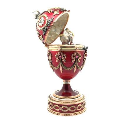 Faberge, Gold Red Guilloche Enamel with Hidden Elephant Faberge
