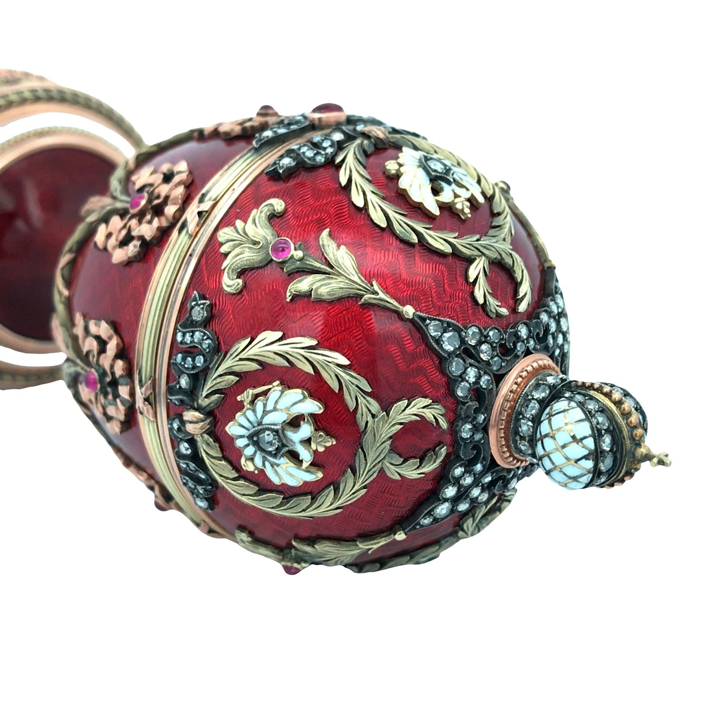 Faberge, Gold Red Guilloche Enamel with Hidden Elephant Faberge