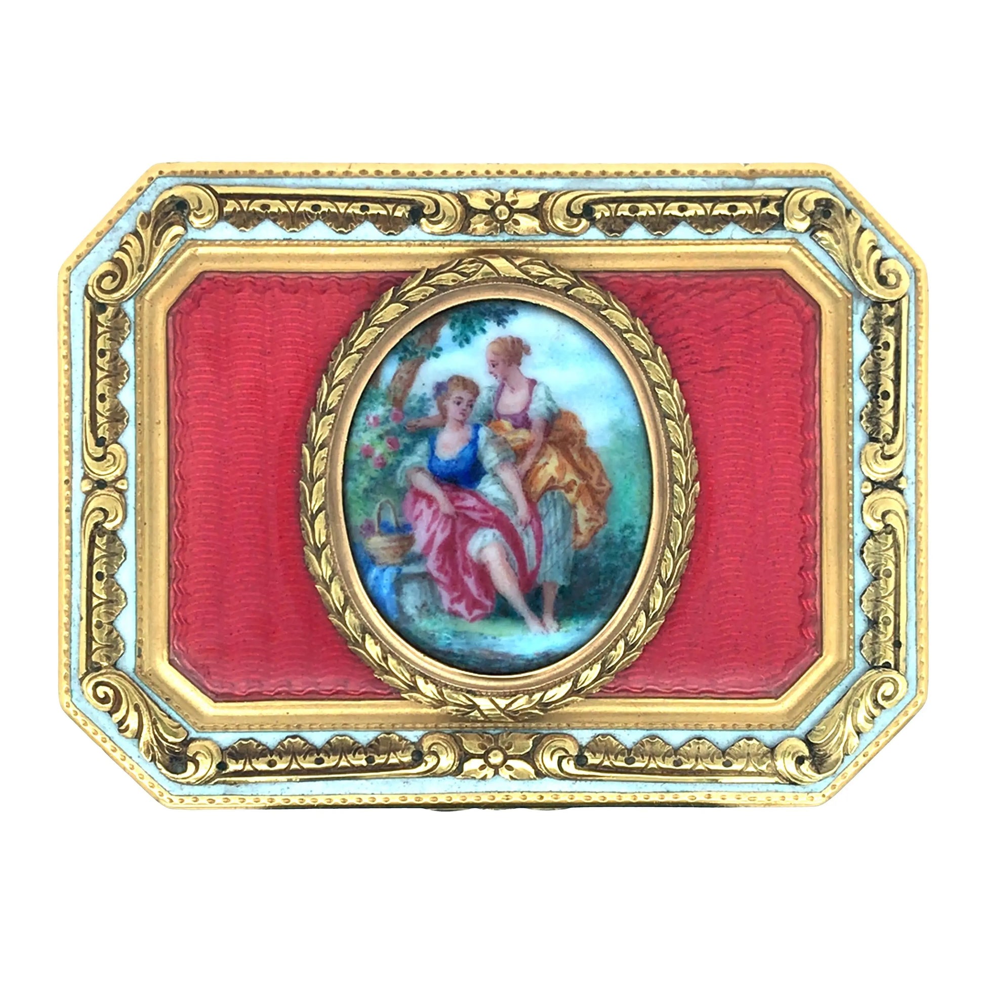 Gold Box with Porcelain Painting Lueur Jewelry