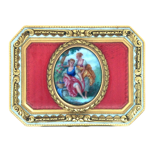 Gold Box with Porcelain Painting Lueur Jewelry