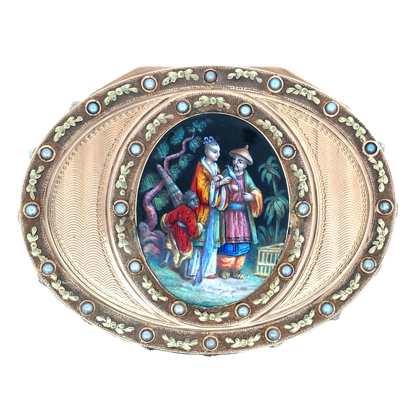 Oval Gold Box with Painting Lueur Jewelry