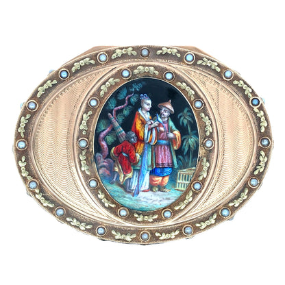 Oval Gold Box with Painting Lueur Jewelry