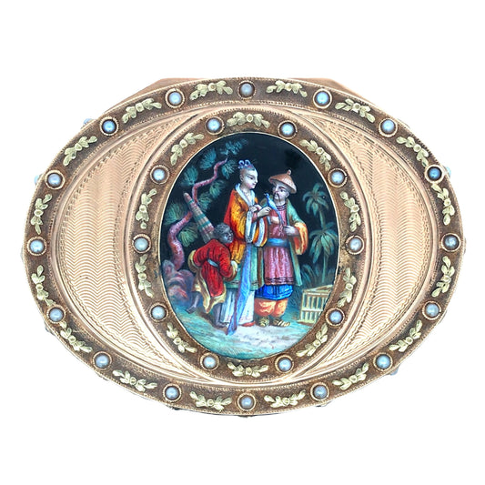 Oval Gold Box with Painting Lueur Jewelry