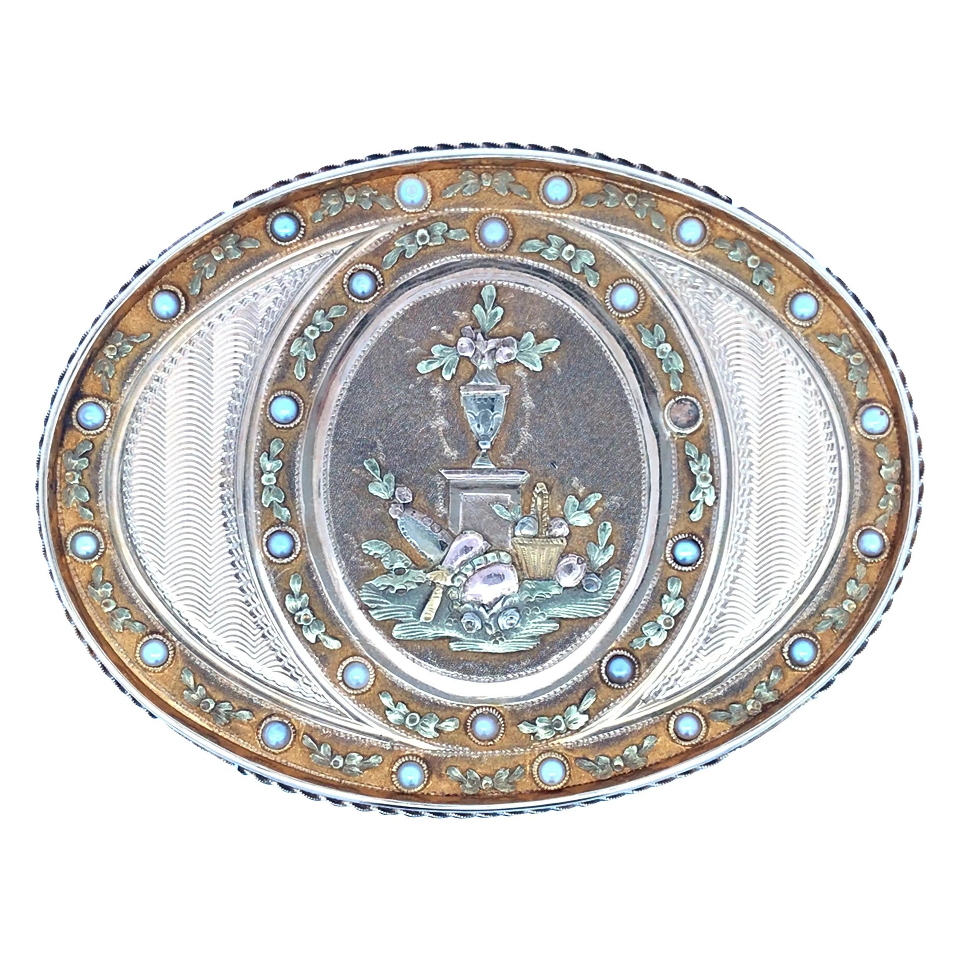 Oval Gold Box with Painting Lueur Jewelry