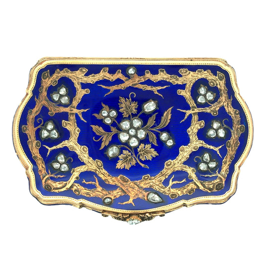 Gold Blue Guilloche Box Lueur Jewelry