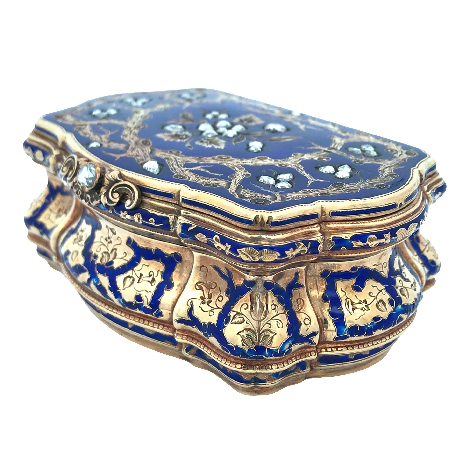 Gold Blue Guilloche Box Lueur Jewelry