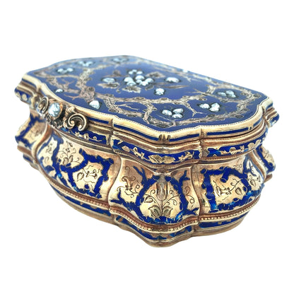 Gold Blue Guilloche Box Lueur Jewelry