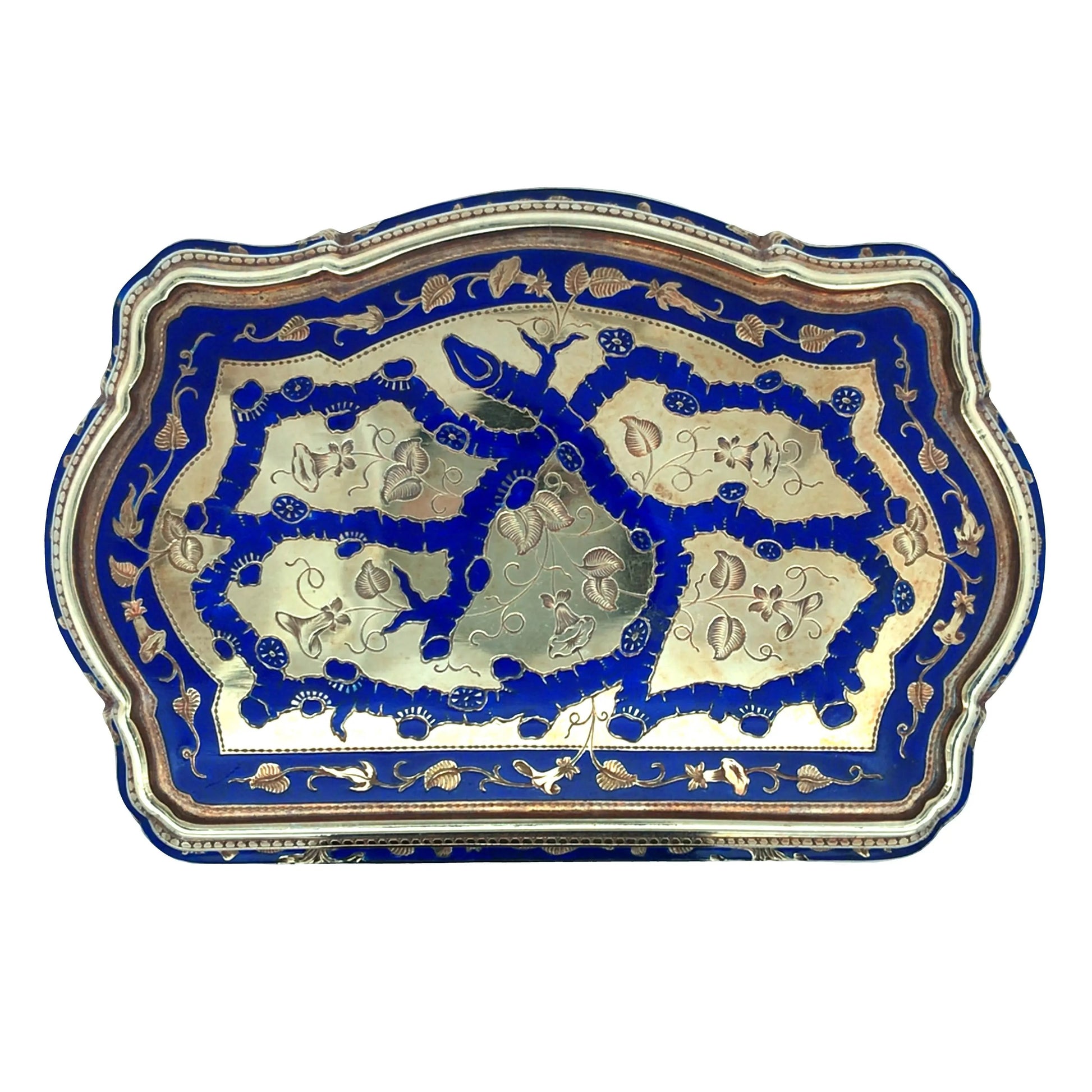 Gold Blue Guilloche Box Lueur Jewelry