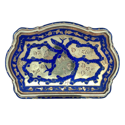 Gold Blue Guilloche Box Lueur Jewelry