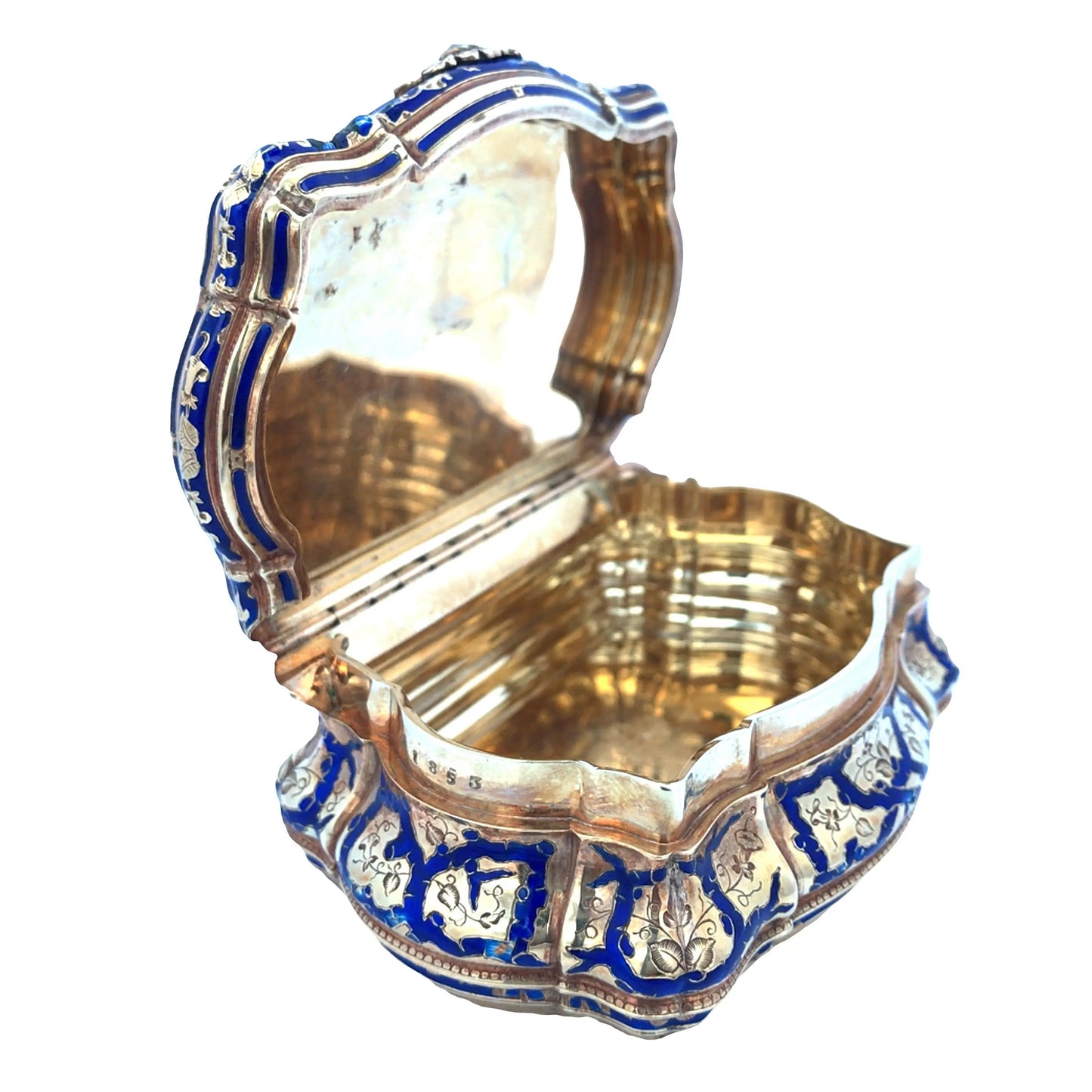 Gold Blue Guilloche Box Lueur Jewelry