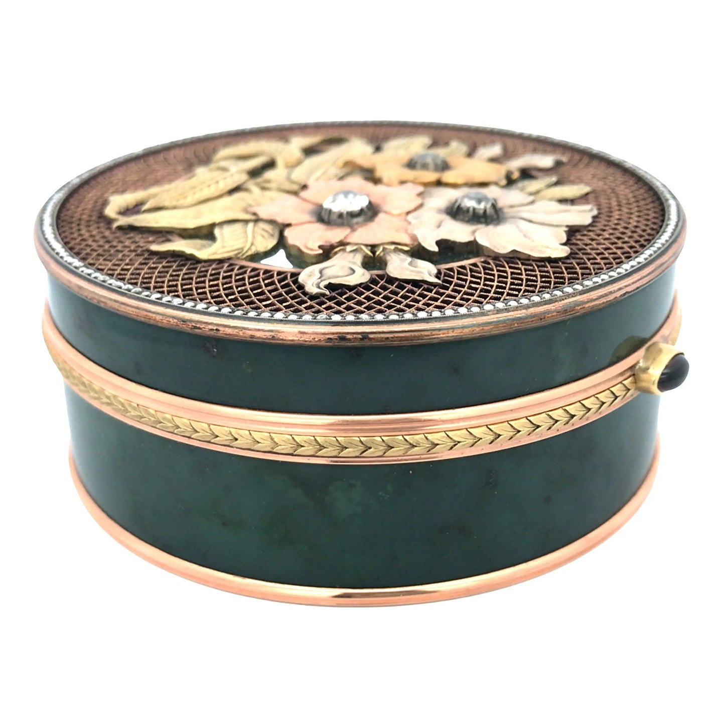 Round Gold Box with Jade Lueur Jewelry