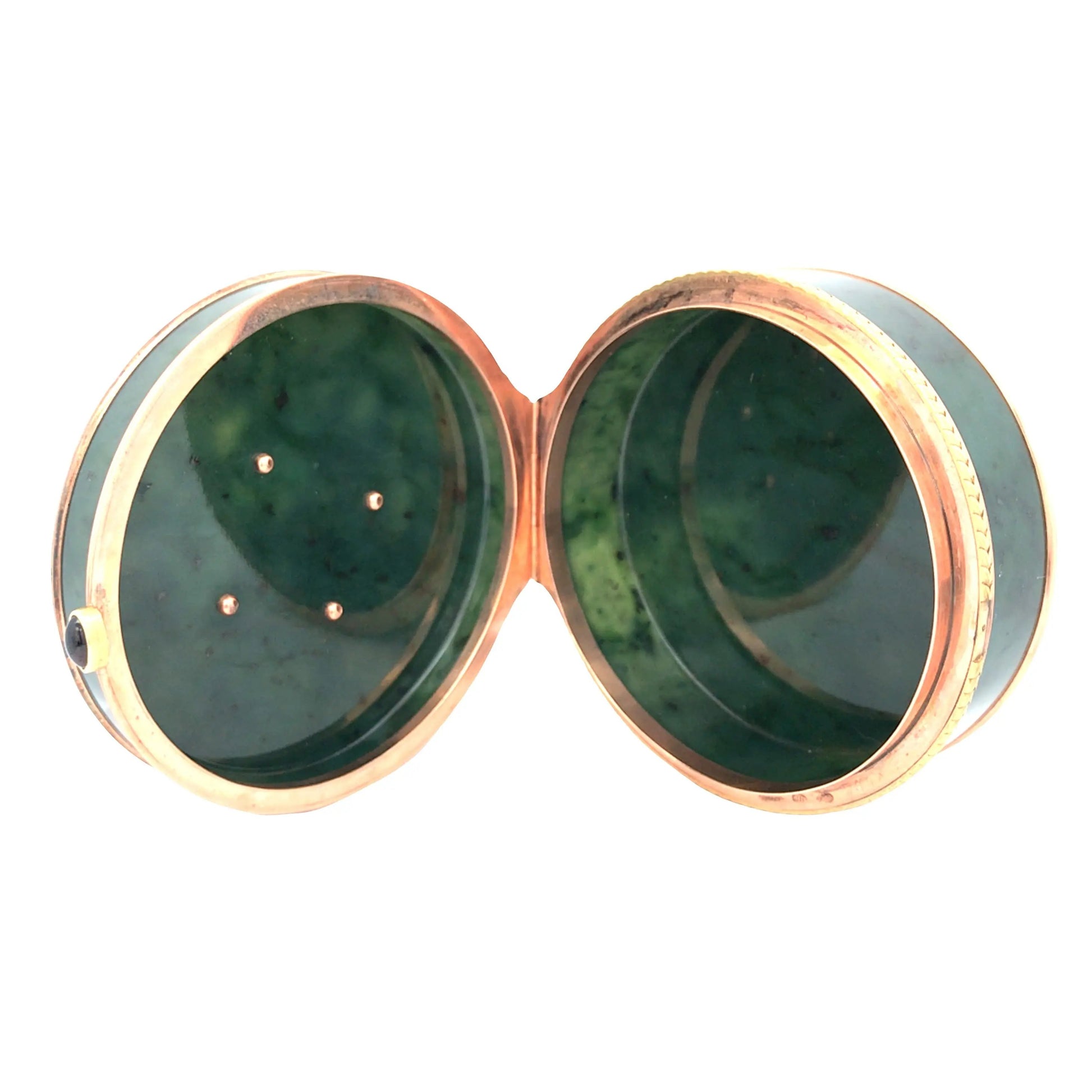 Round Gold Box with Jade Lueur Jewelry