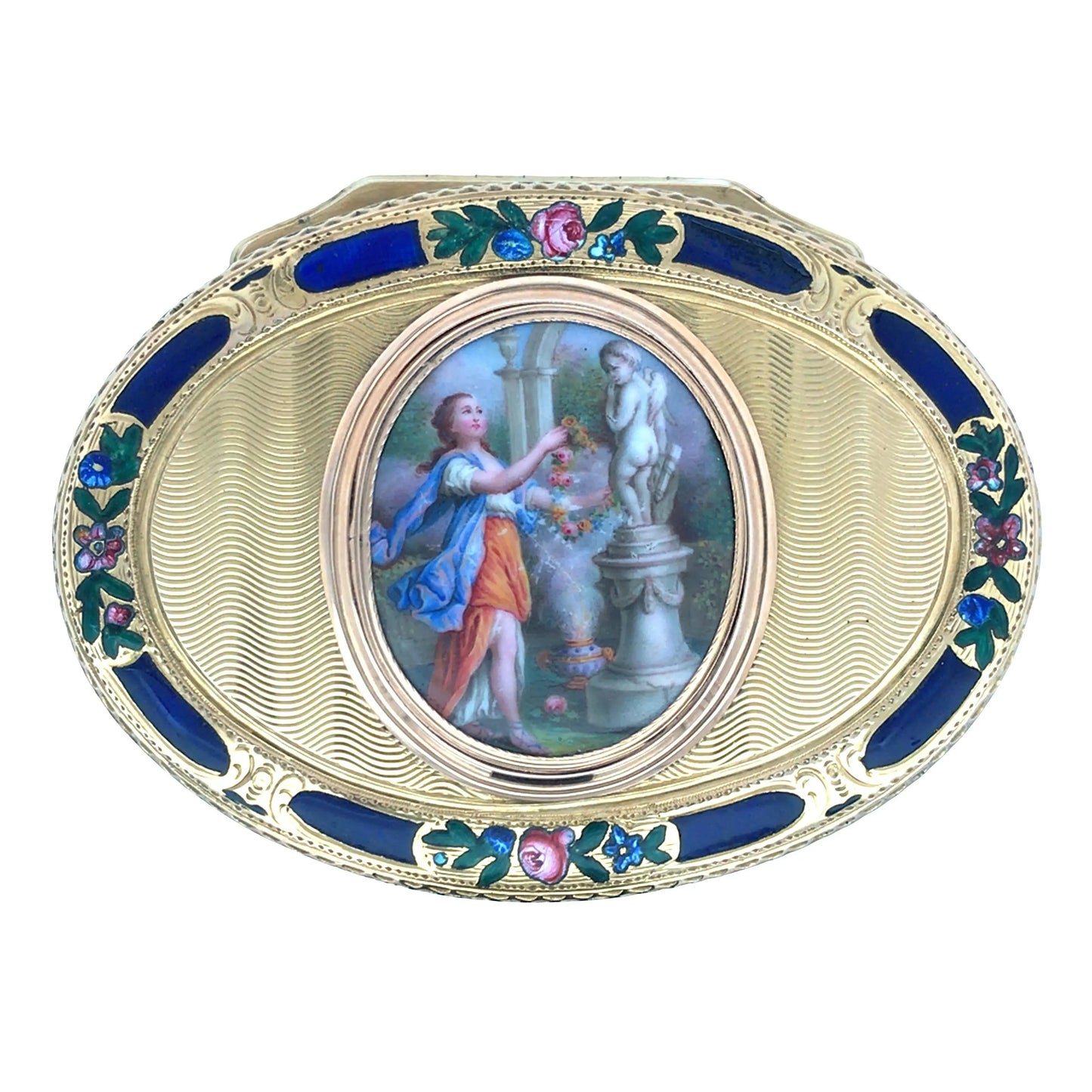 Oval Gold Box with Porcelain Painting Lueur Jewelry