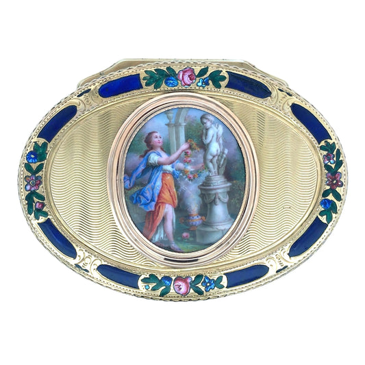 Oval Gold Box with Porcelain Painting Lueur Jewelry