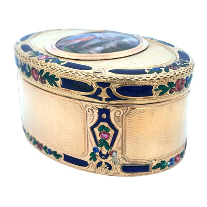 Oval Gold Box with Porcelain Painting Lueur Jewelry