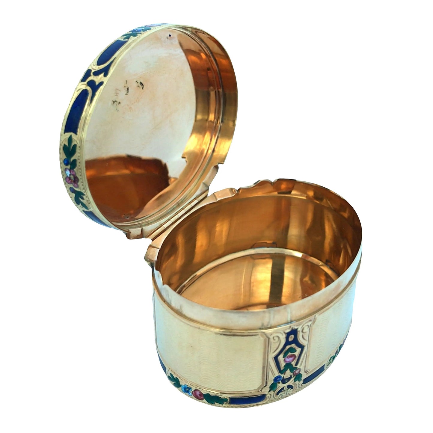 Oval Gold Box with Porcelain Painting Lueur Jewelry