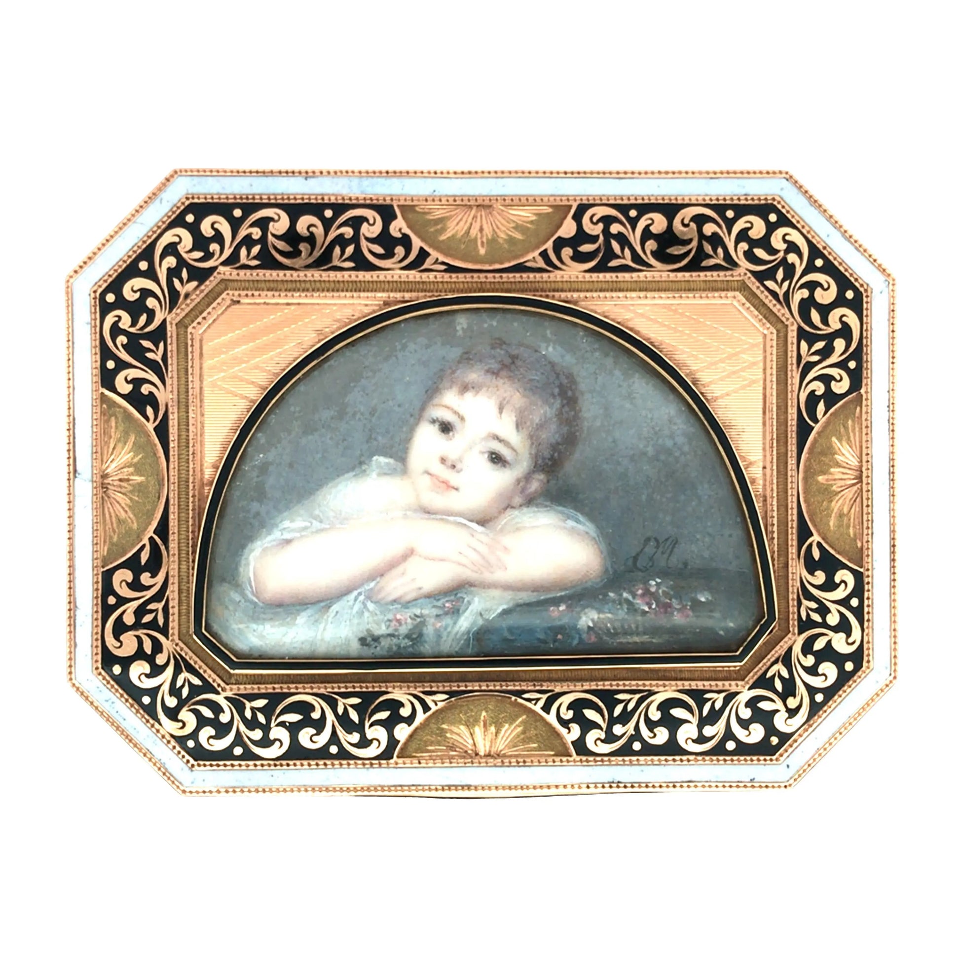 Gold Box with Porcelain Painting Lueur Jewelry