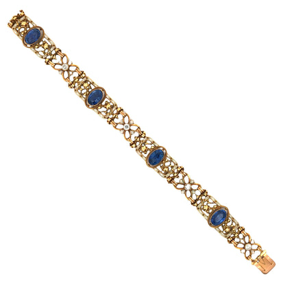 18K Gold Enamel Sapphire Diamond, GIA Lueur Jewelry