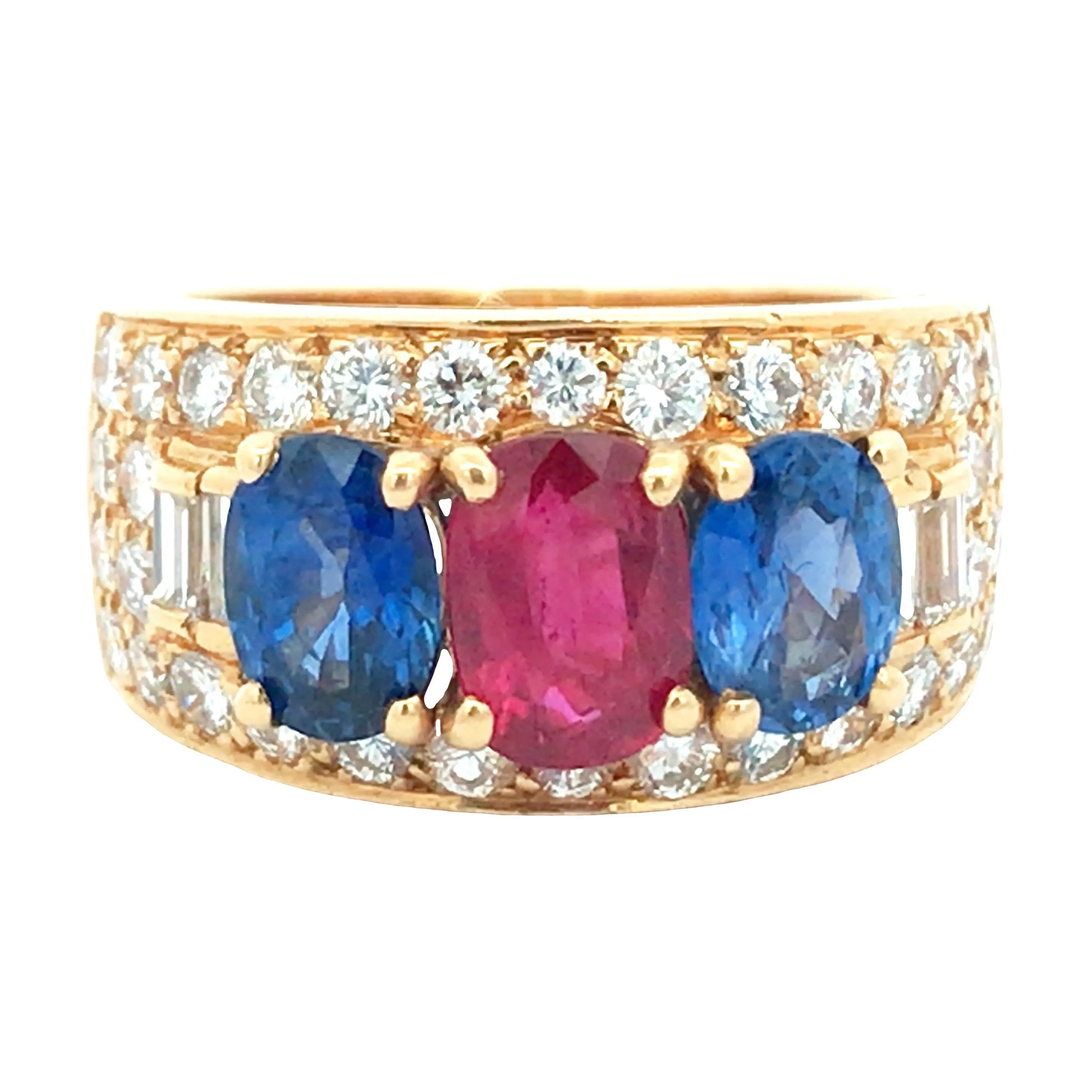 Bvlgari, 18K Gold Ruby Sapphire Diamond Ring Bvlgari