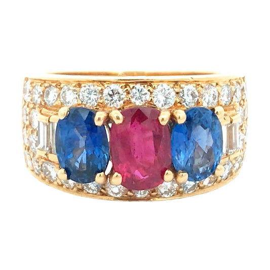 Bvlgari, 18K Gold Ruby Sapphire Diamond Ring Bvlgari