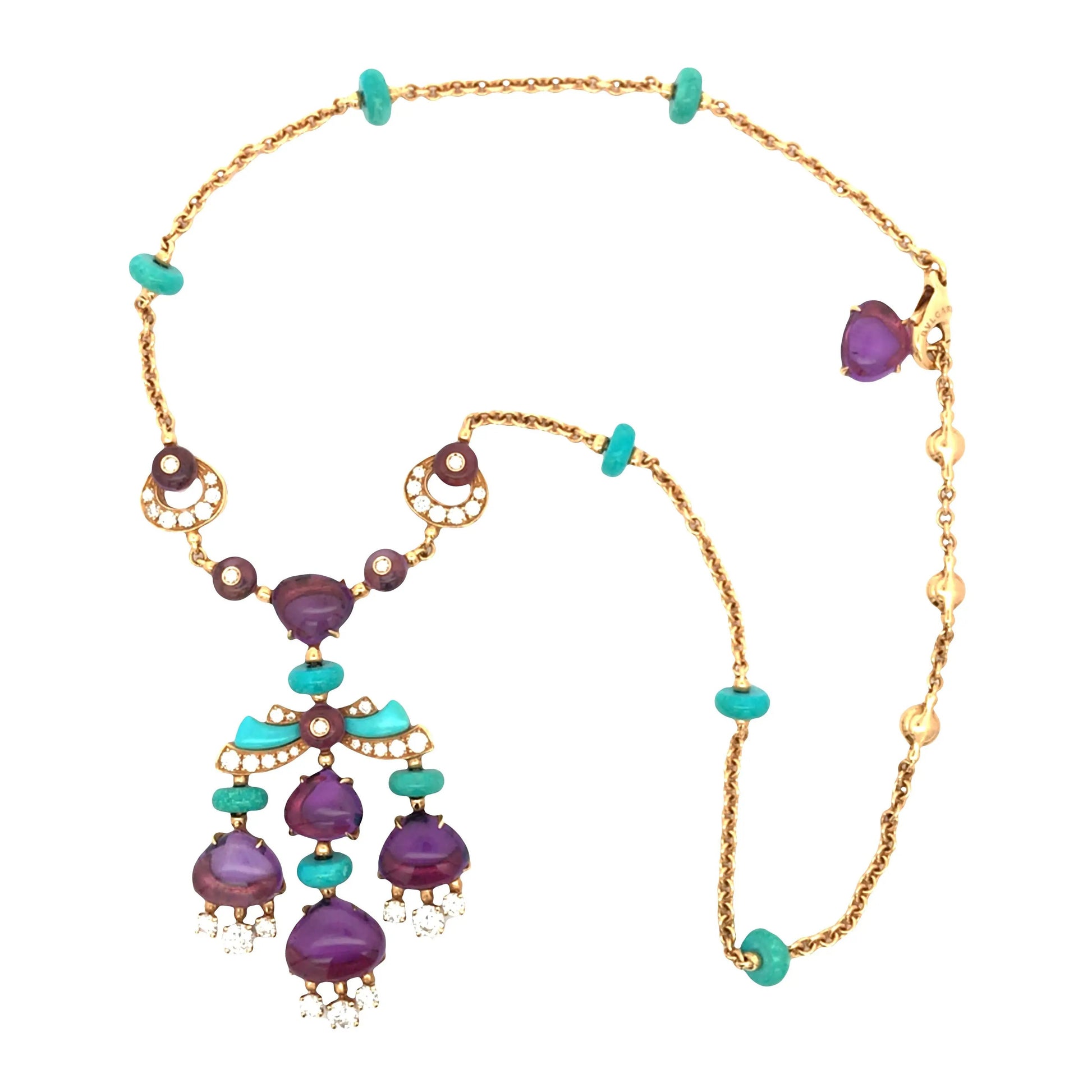 Bvlgari, 18K Gold Amethyst Turquoise Diamond Necklace Bvlgari