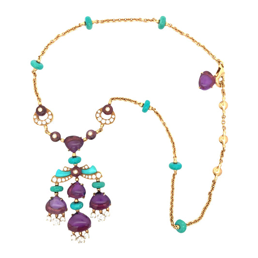 Bvlgari, 18K Gold Amethyst Turquoise Diamond Necklace Bvlgari