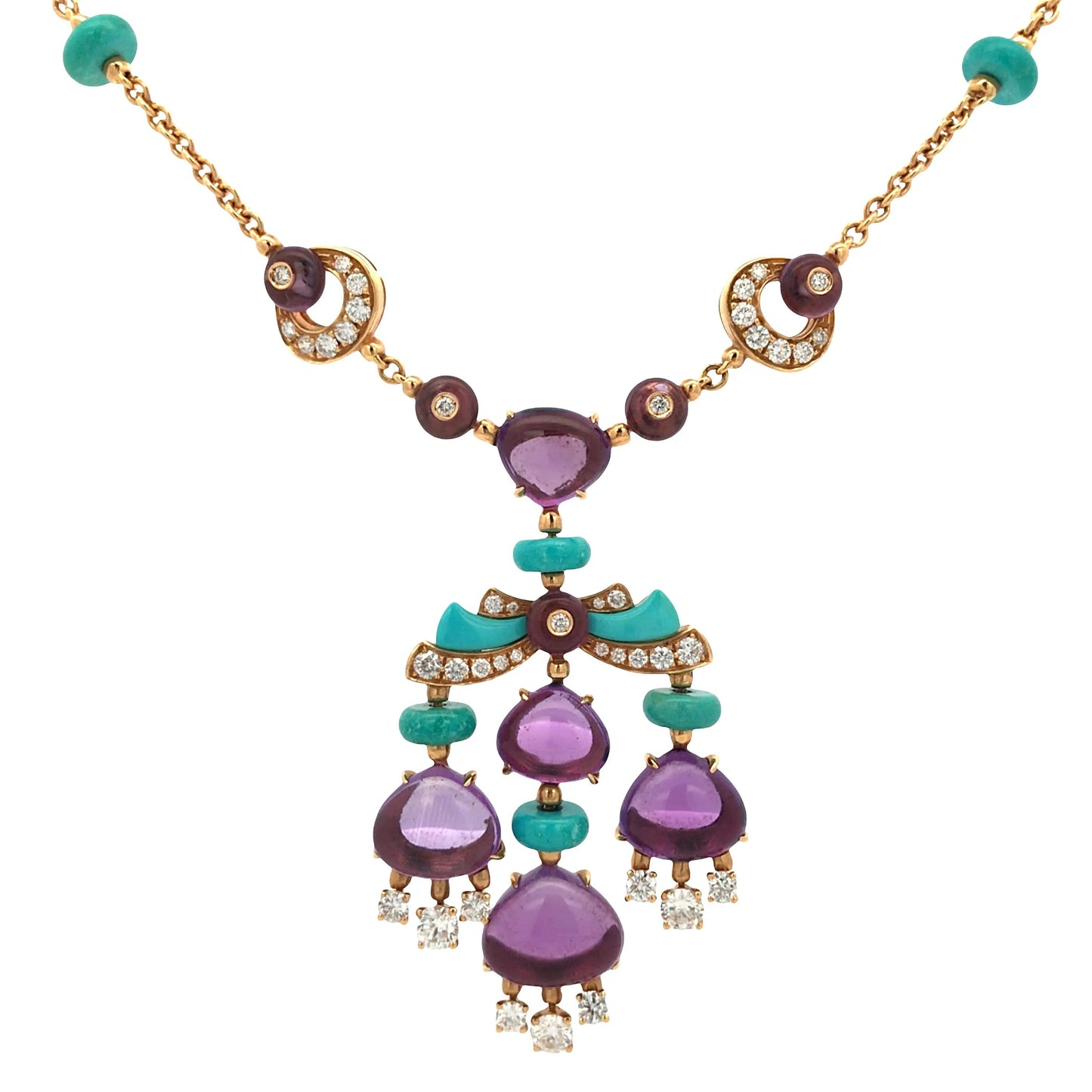 Bvlgari, 18K Gold Amethyst Turquoise Diamond Necklace Bvlgari