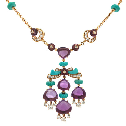 Bvlgari, 18K Gold Amethyst Turquoise Diamond Necklace Bvlgari
