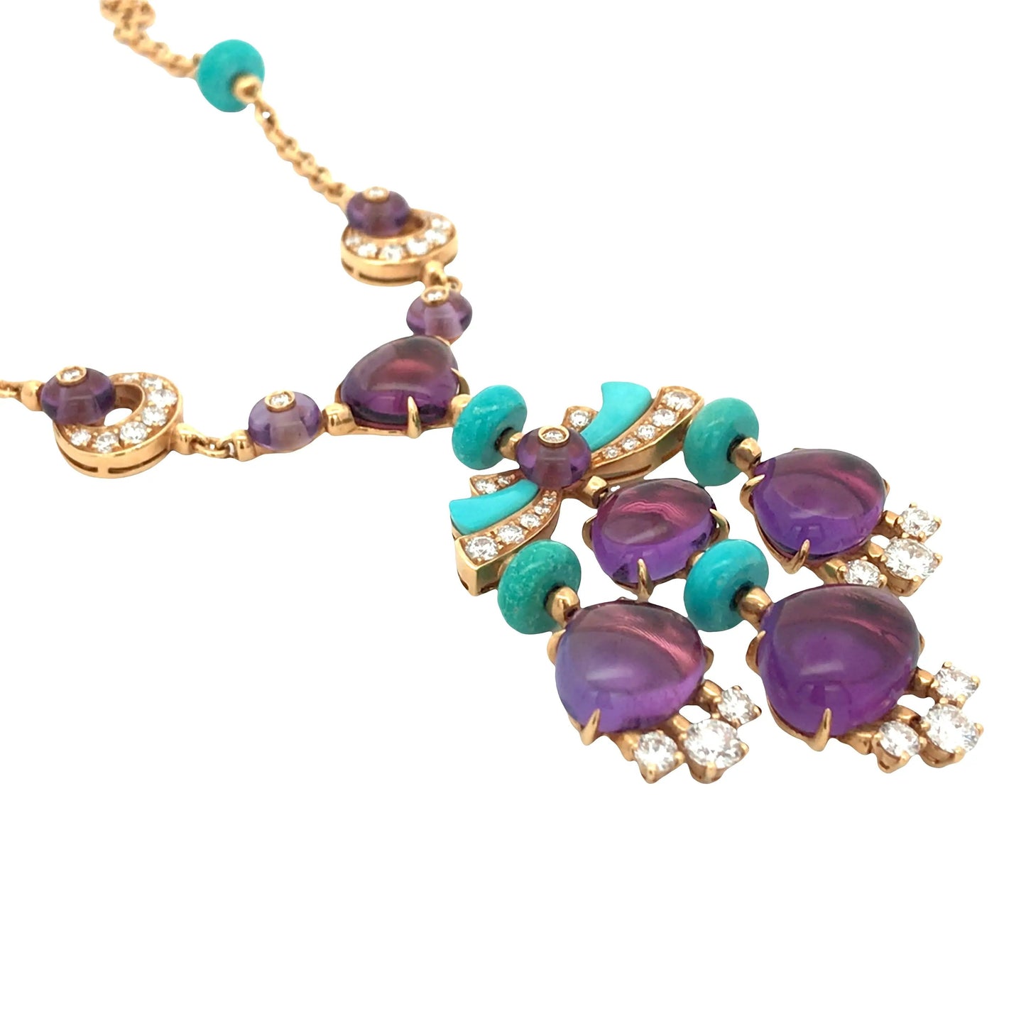 Bvlgari, 18K Gold Amethyst Turquoise Diamond Necklace Bvlgari