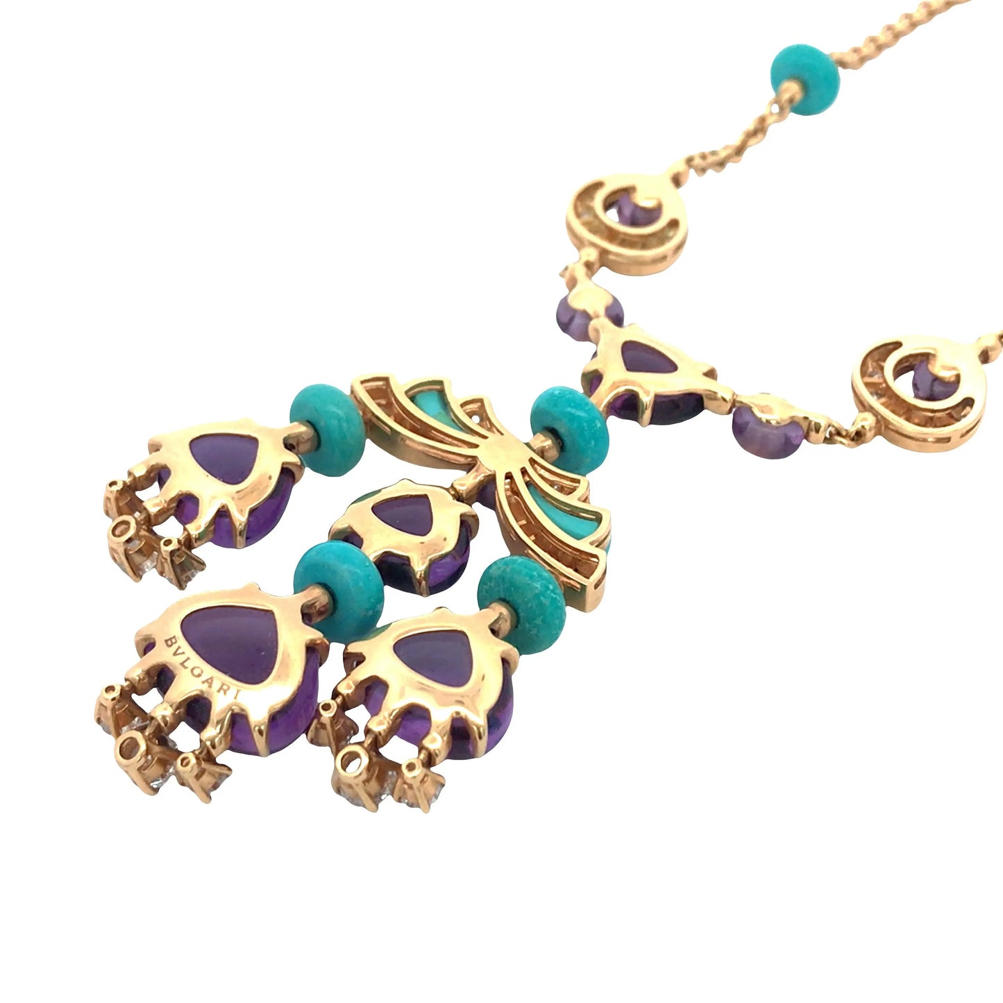 Bvlgari, 18K Gold Amethyst Turquoise Diamond Necklace Bvlgari